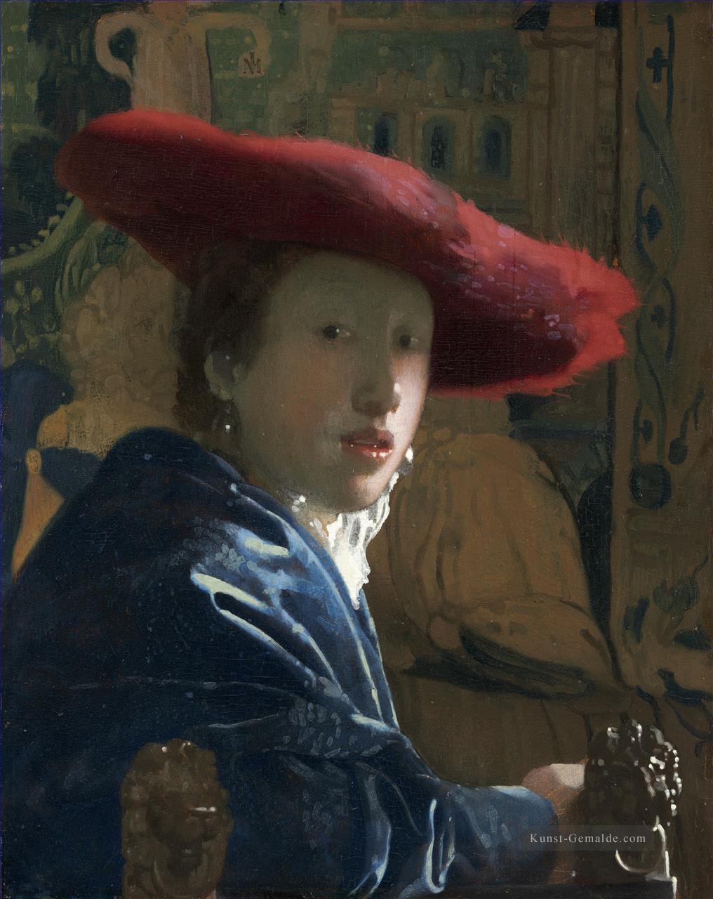 Mädchen mit einem Red Hat Barock Johannes Vermeer Ölgemälde